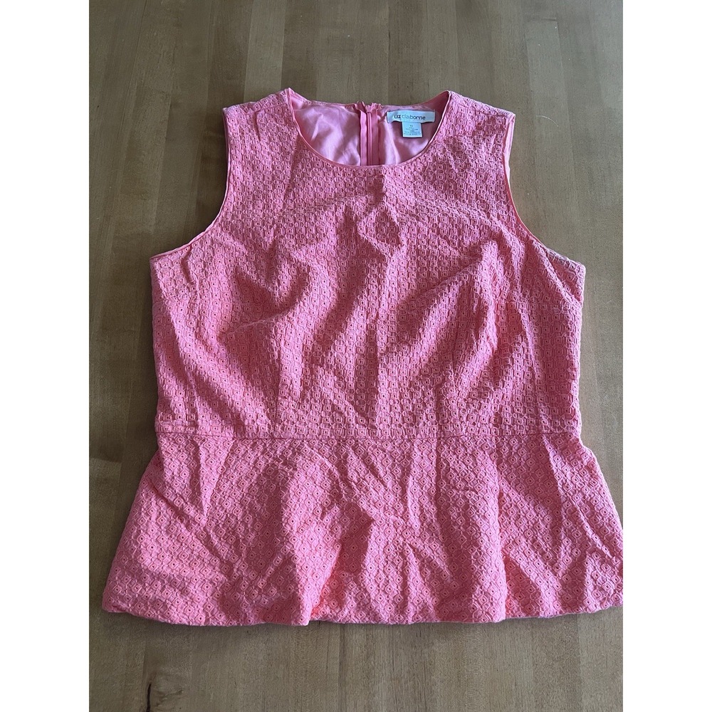 Liz Claiborne Women's Size 10 Pink Eyelet Embroidered Peplum Sleeveless Top